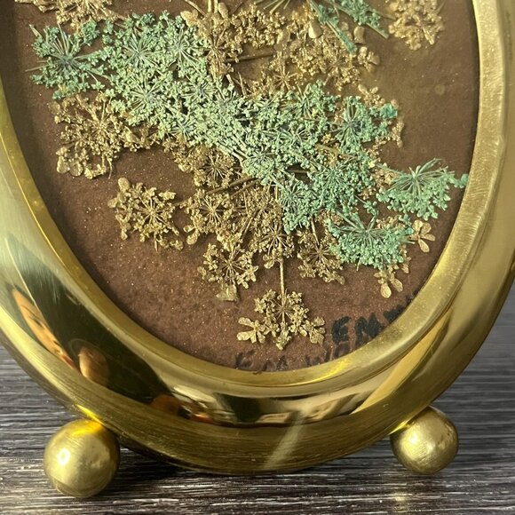 MCM Pressed Dried Wildflower Floral Leave Brass Framed-Hawaiian Floral - Picture 6 of 10